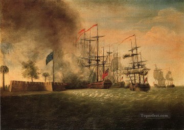 Sir Peter Parker s Attack Against Fort Moultrie Naval Battle Oil Paintings